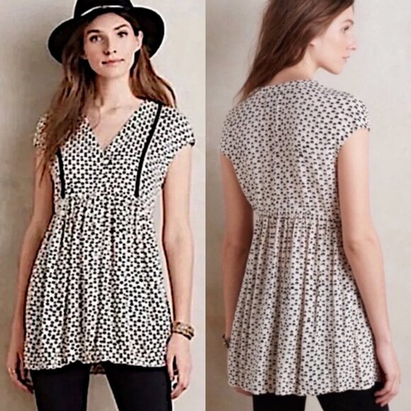 Anthropologie Vanessa Virginia Heart Print Top Women's Ladder Lace Tunic Size S - Picture 3 of 11